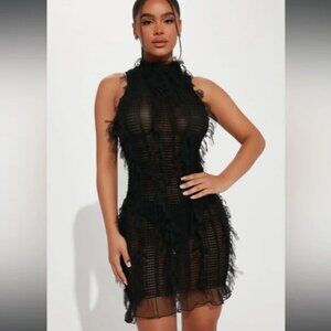 Fashion Nova Tall So Dramatic Mesh Mini Dress - Black